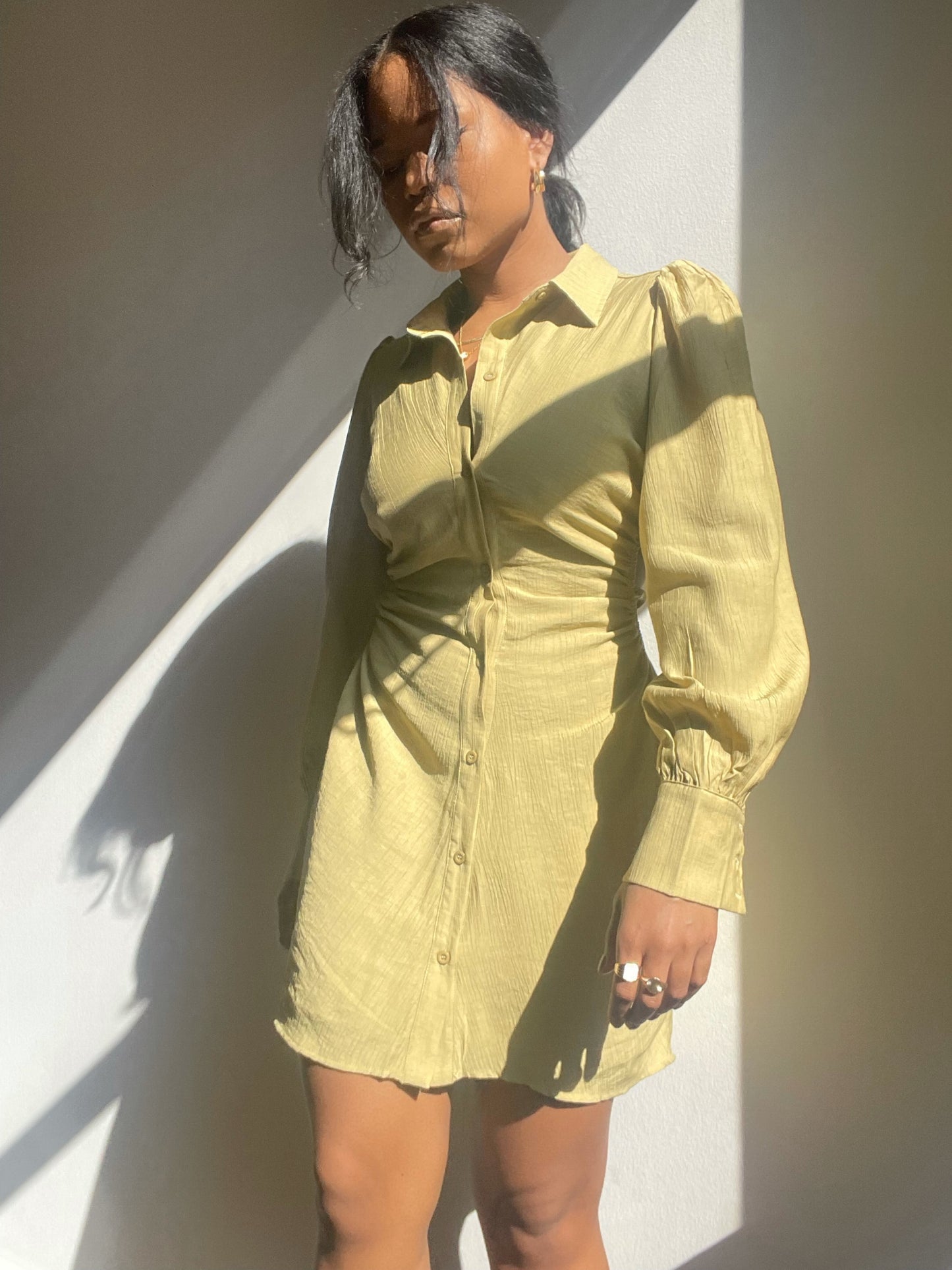 Nadine Open Back Mini Button Down Dress In Green