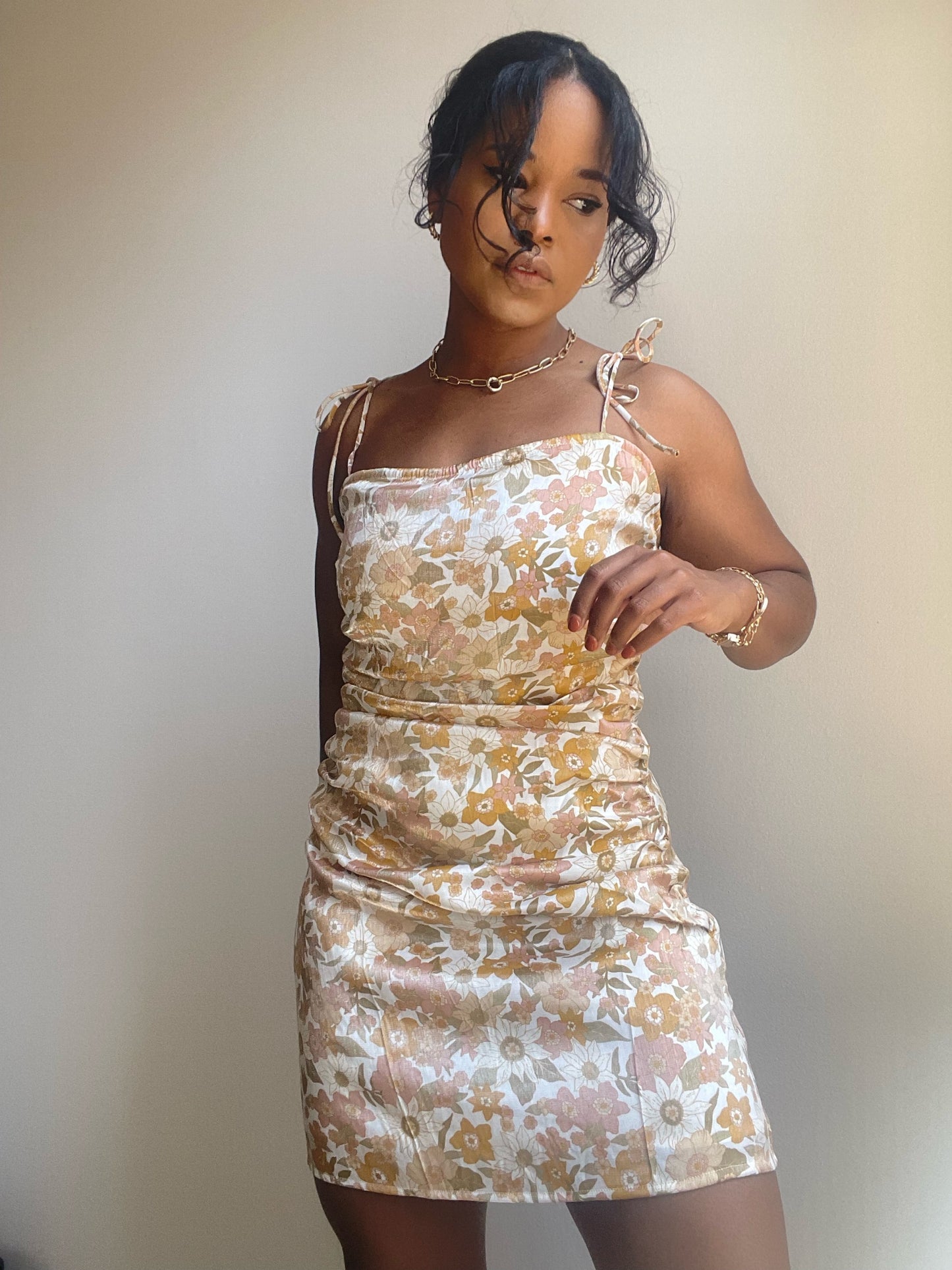 Mallory Rouged Slip Mini Floral Dress In Tangerine