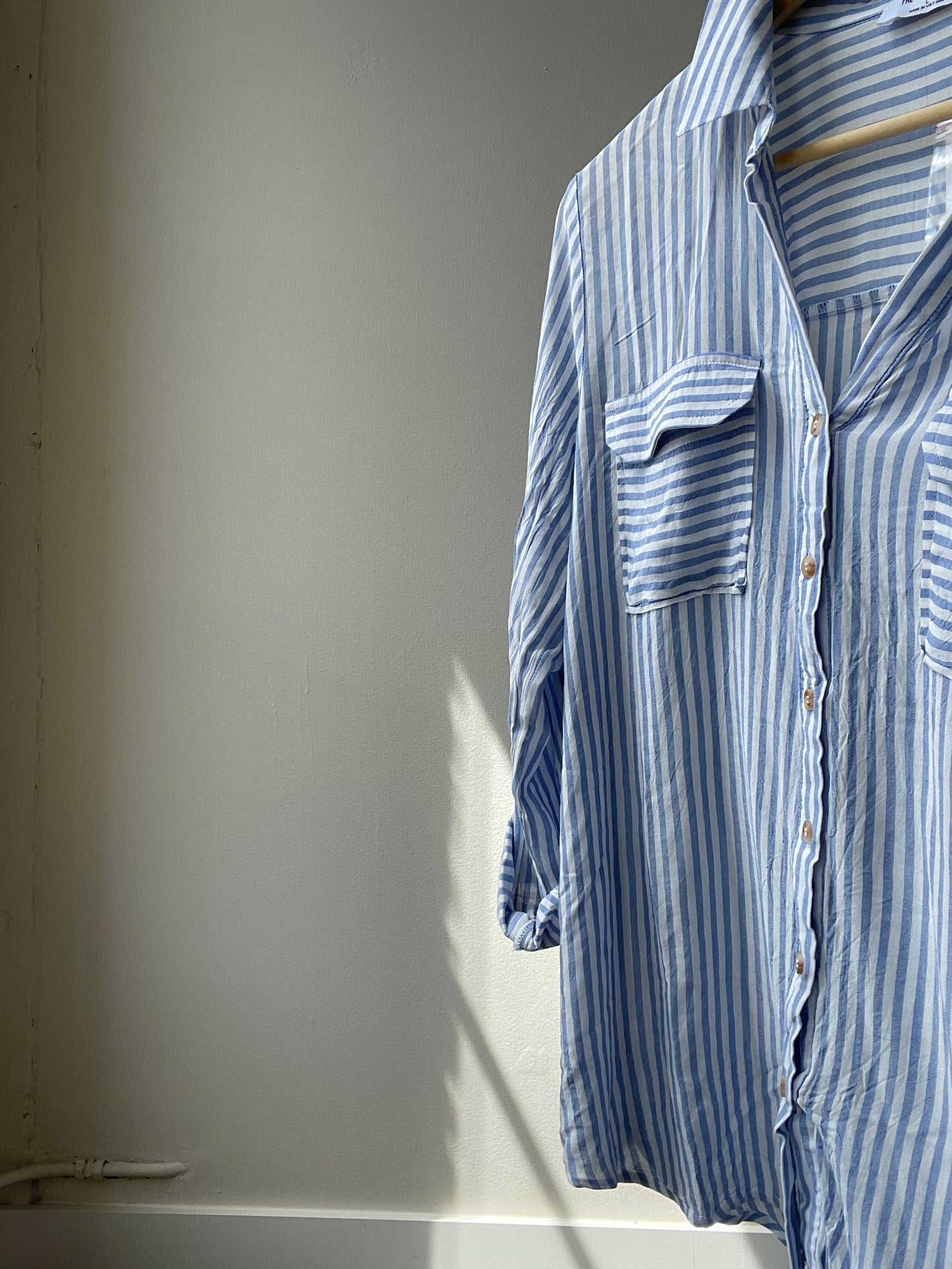 Rachel Oversized Striped Button Down Shirt In Sky Blue
