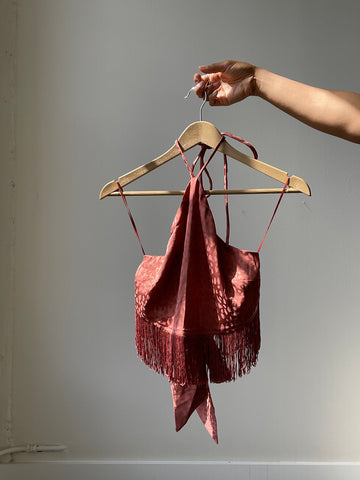 Margaret Fringe Halter Top In Brown Brick