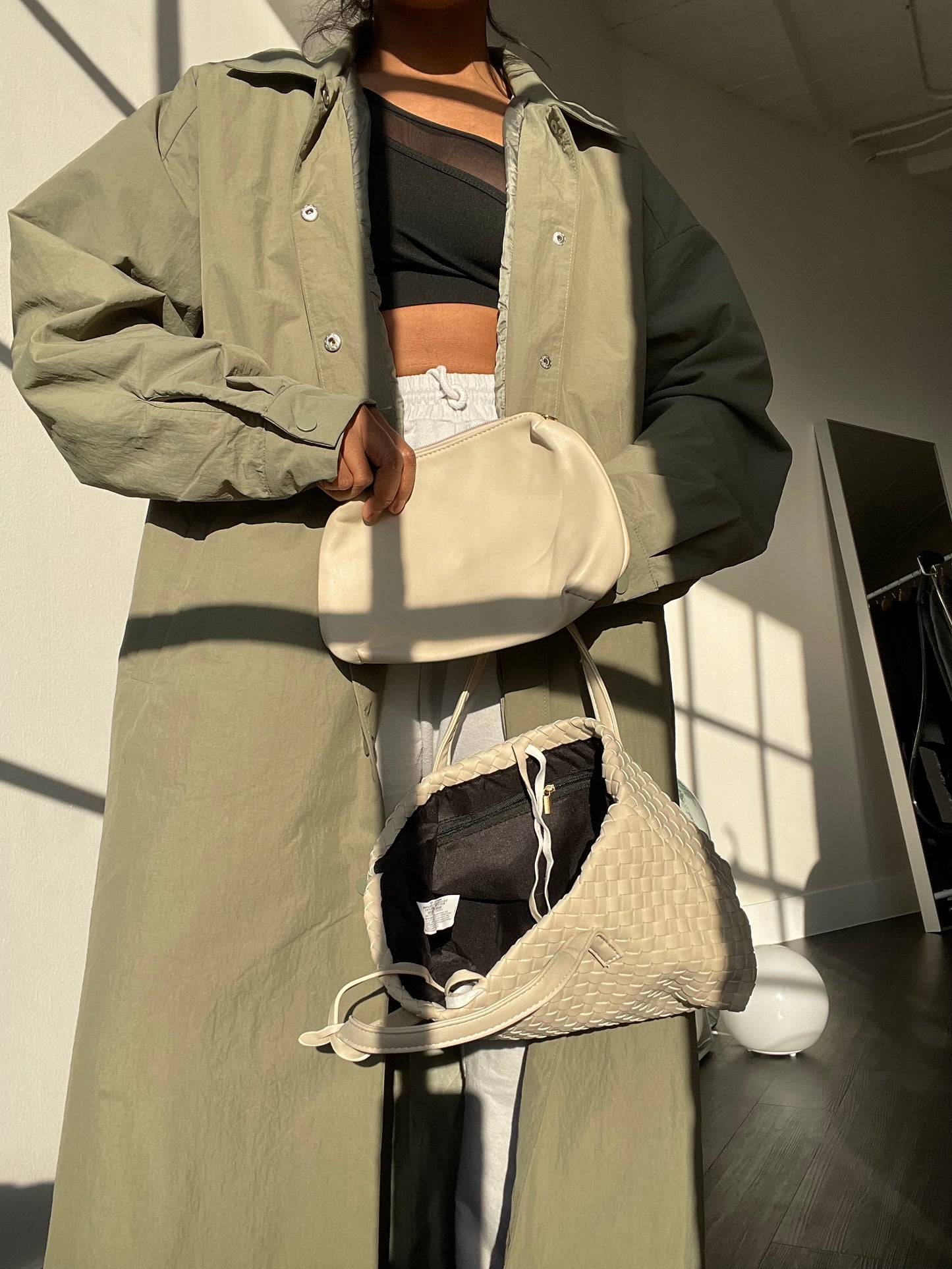 Marge Vegan Leather Woven Makeup Bag In Cream