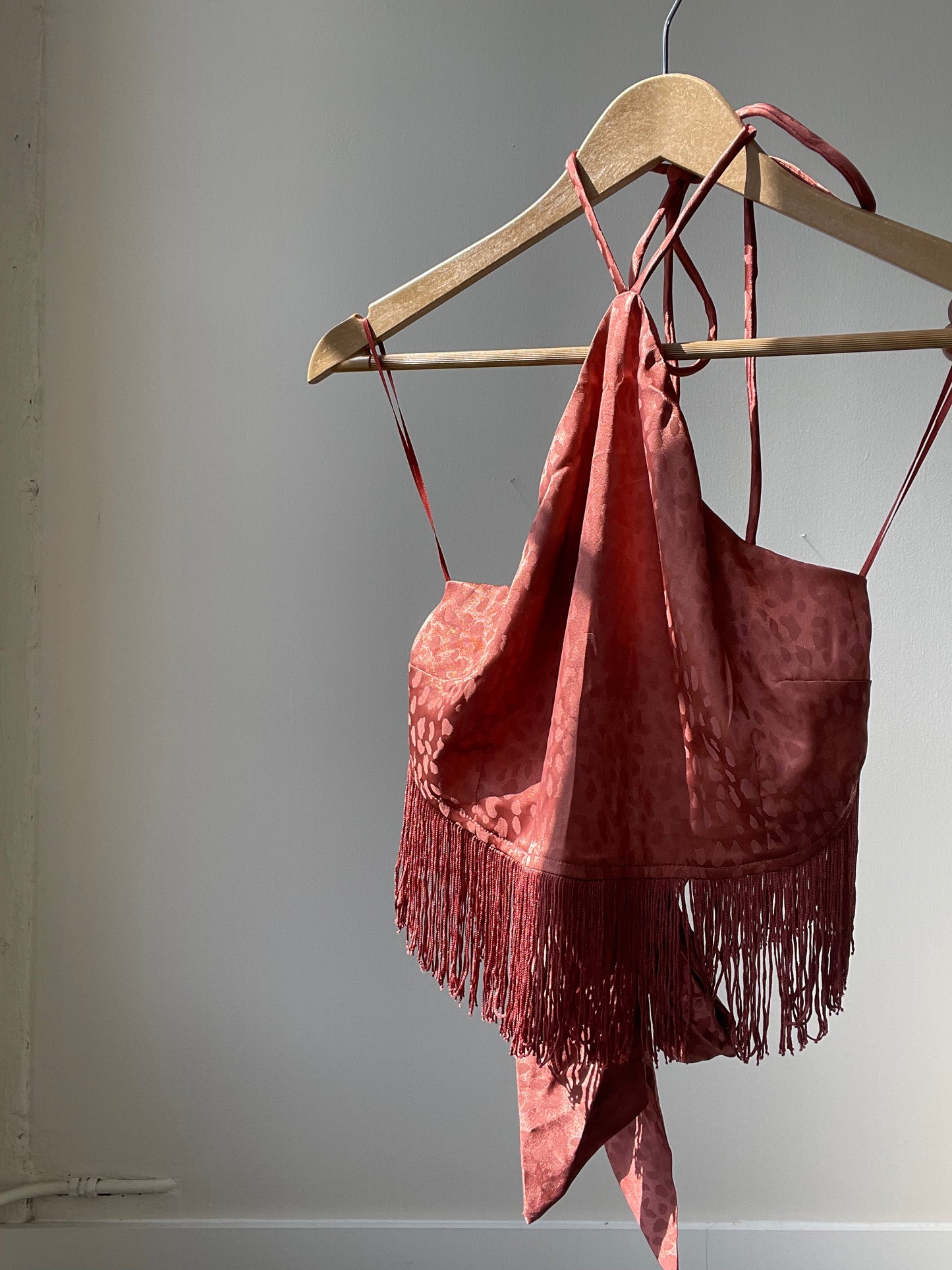 Margaret Fringe Halter Top In Brown Brick