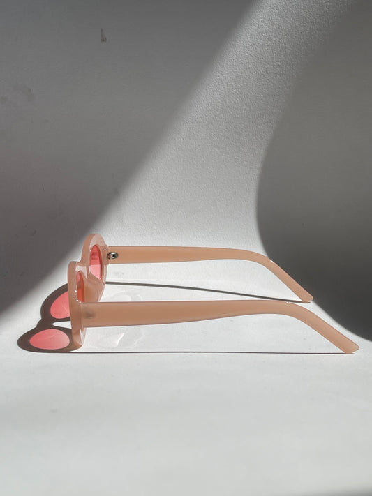 Sabrina Retro Oval Sunglasses In Taupe & Pink
