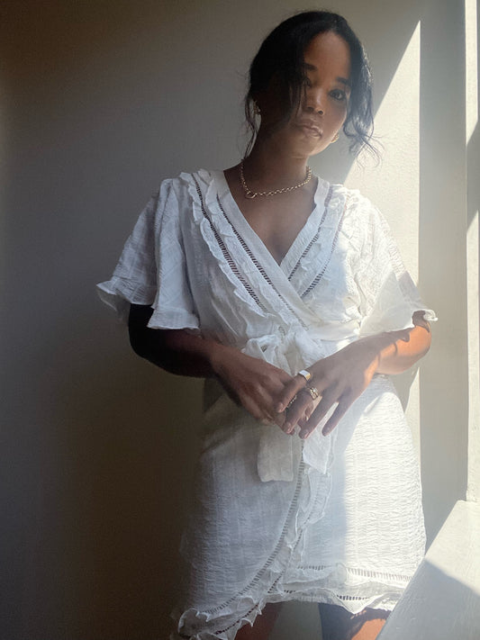 Demori Ruffle Hem Mini Dress In White