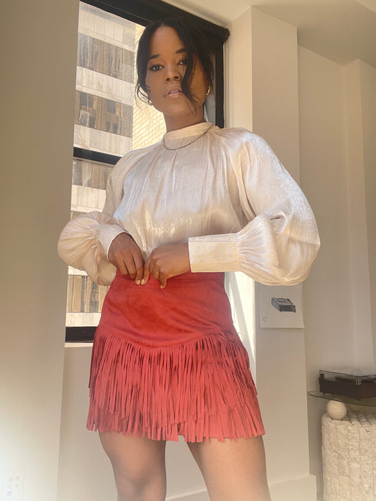 Payton Suede Fringe Mini Skirt In Red Rust