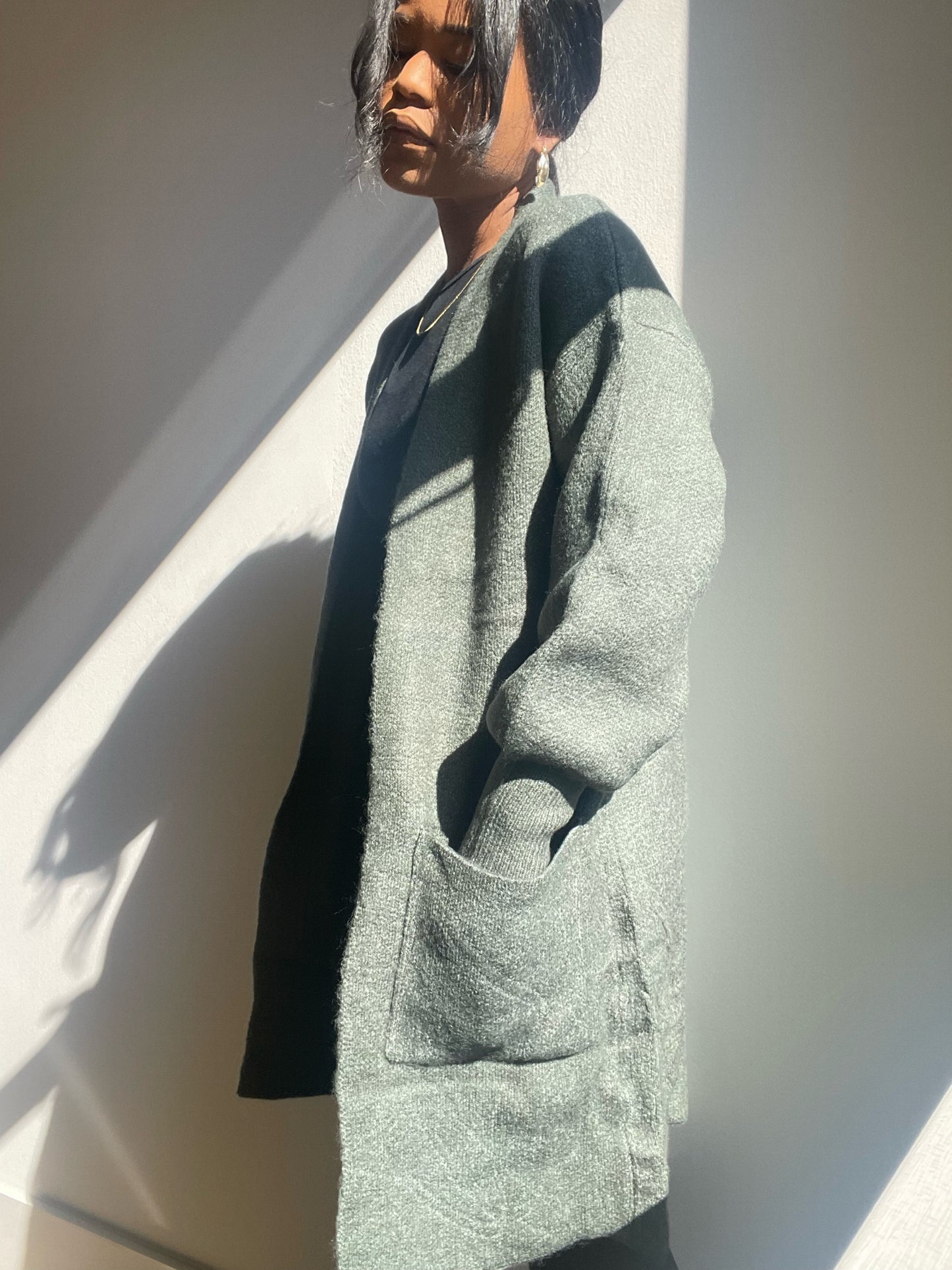 Mercury Balloon Sleeve Cardigan Sweater In Forest