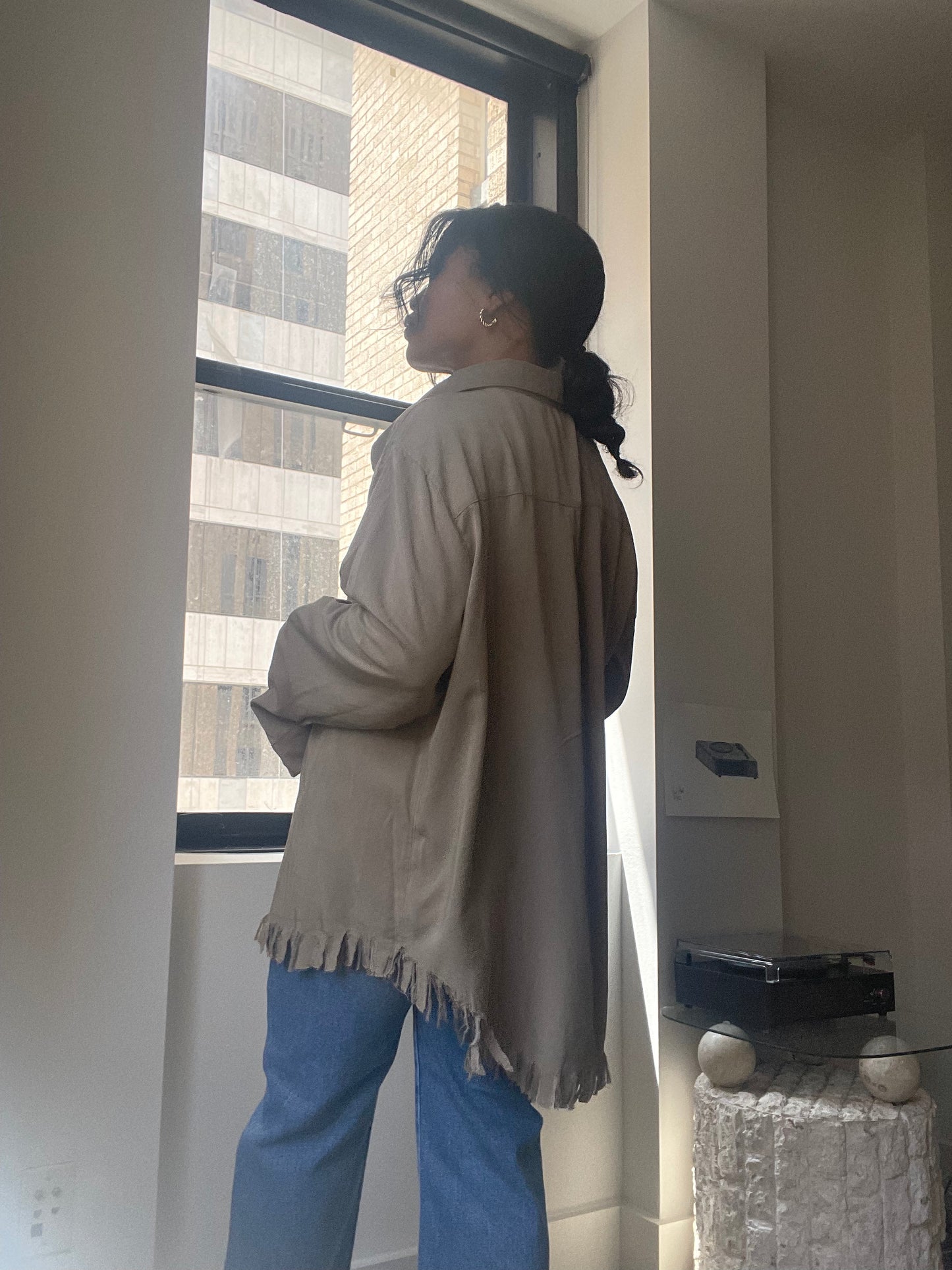 Jules Western Fringe Button Down In Olive