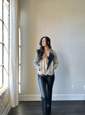 Marco Moto Two Tone Corduroy Jacket In Taupe & Olive