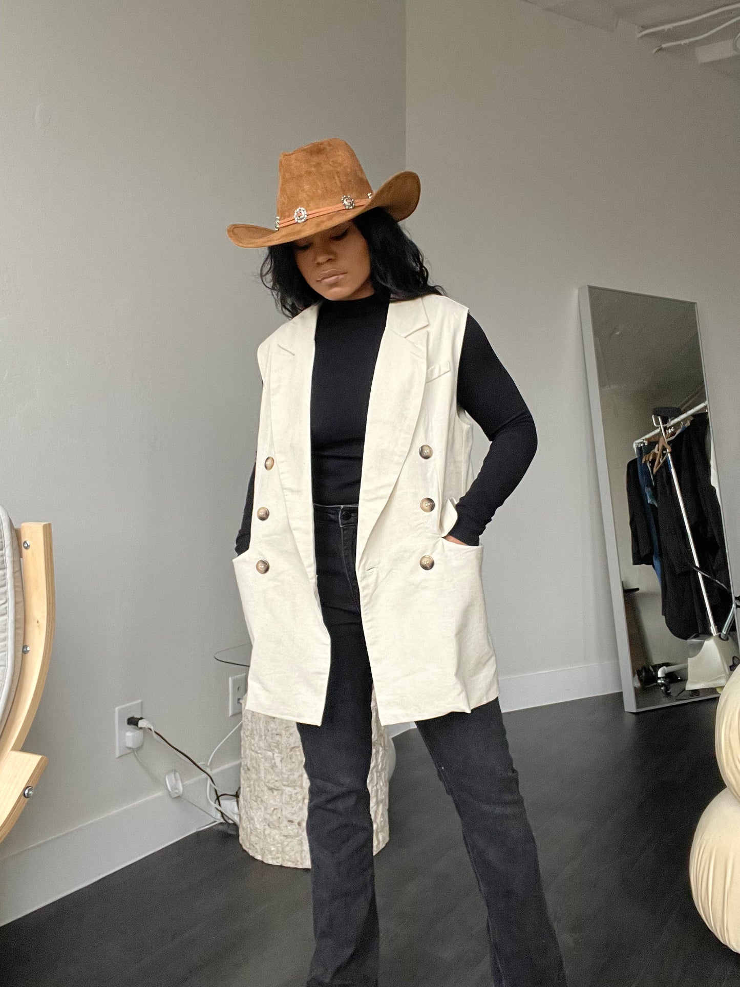 Haley Cotton Oversized Blazer Vest In Natural