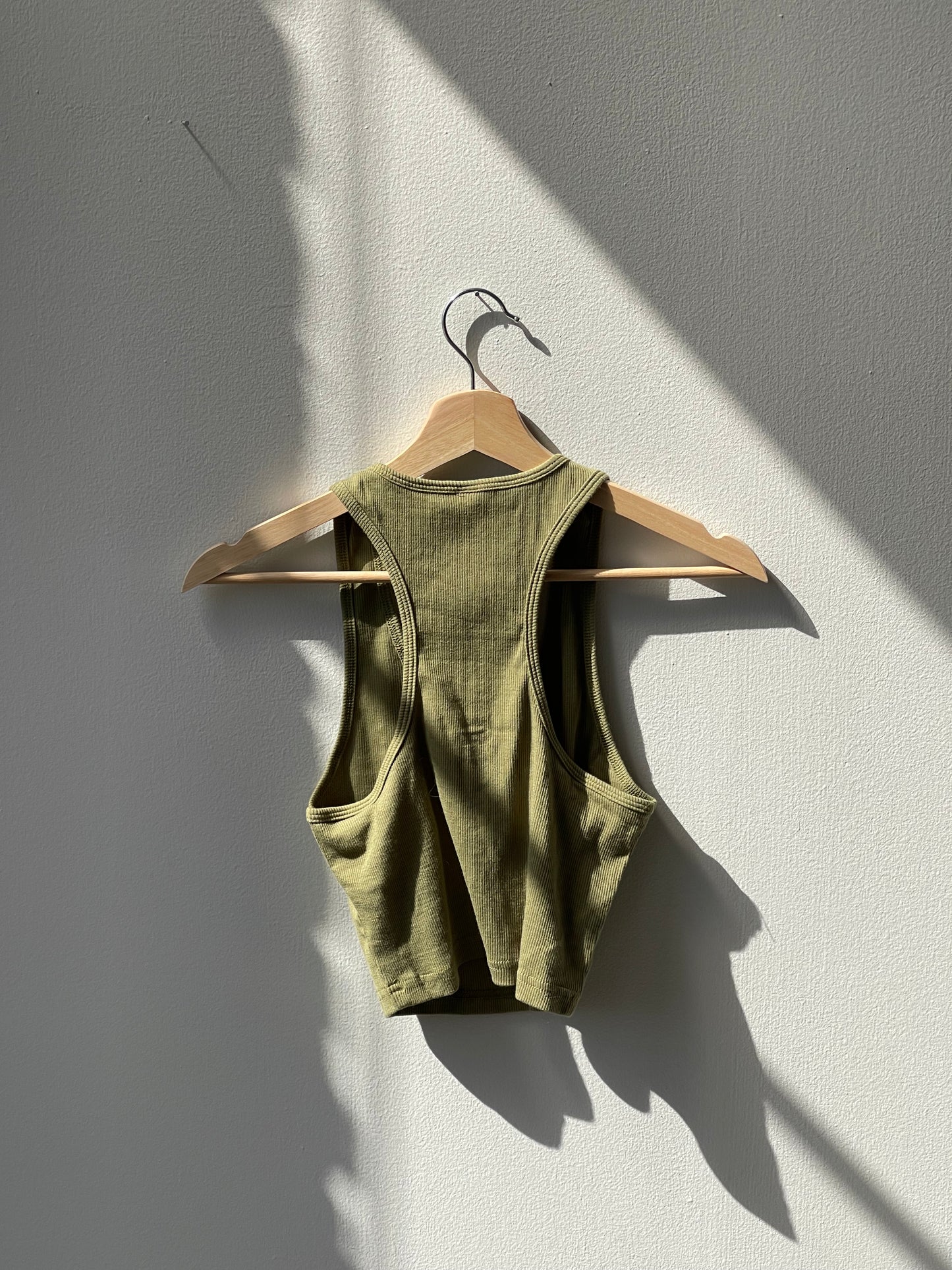 Trinity Cotton Razor Back Snap Front Ribbed Crop Tank In Olive