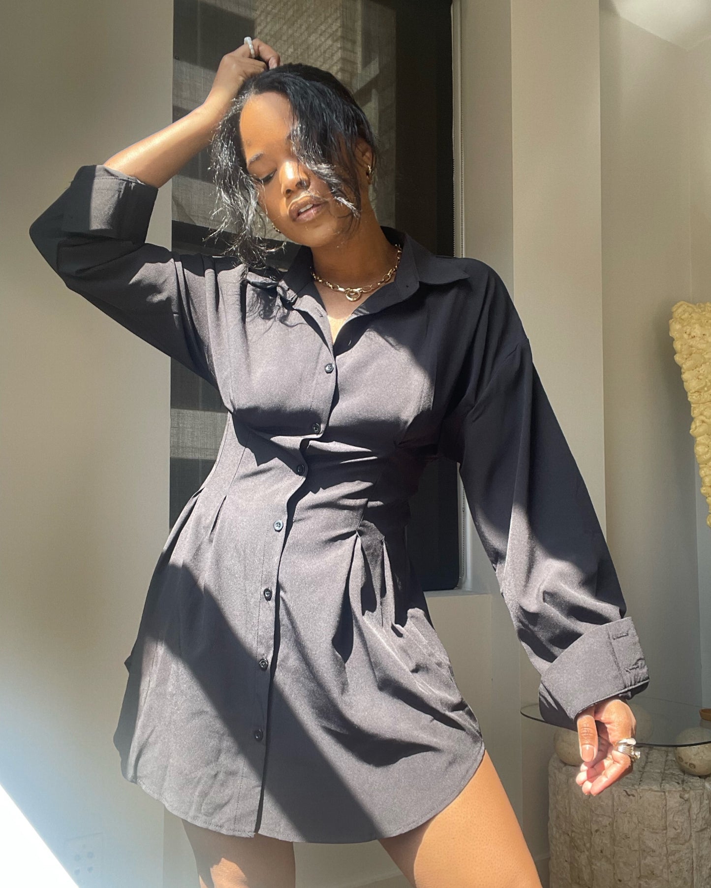 Phoebe Shirt Dress In Black