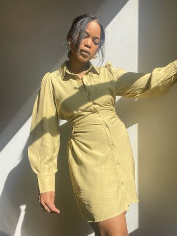 Nadine Open Back Mini Button Down Dress In Green