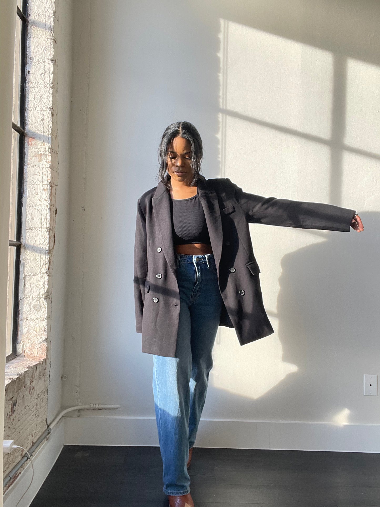 Grant 80s Style Oversized Blazer In Black