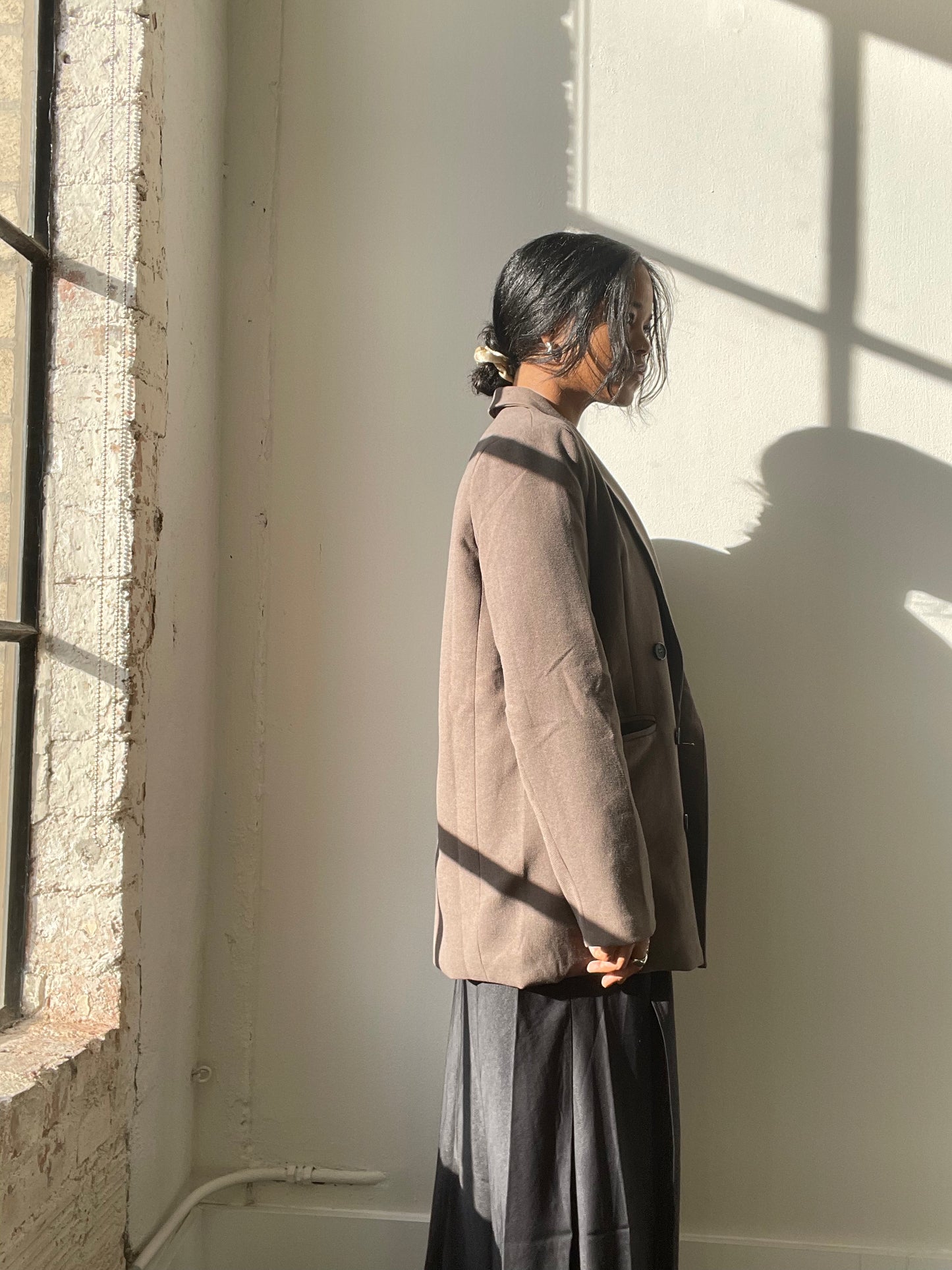 Grant 80s Style Oversized Blazer In Olive Brown