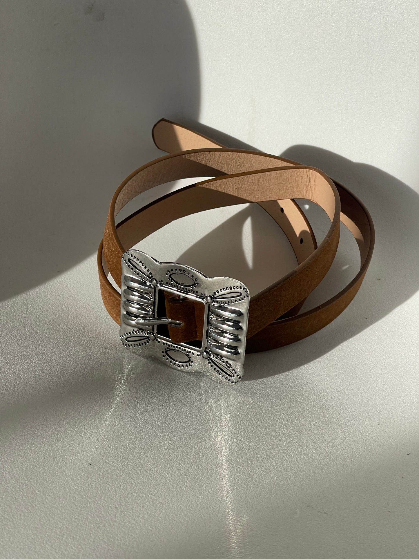 Danny Western Velvet Square Buckle Belt In Brown Silver