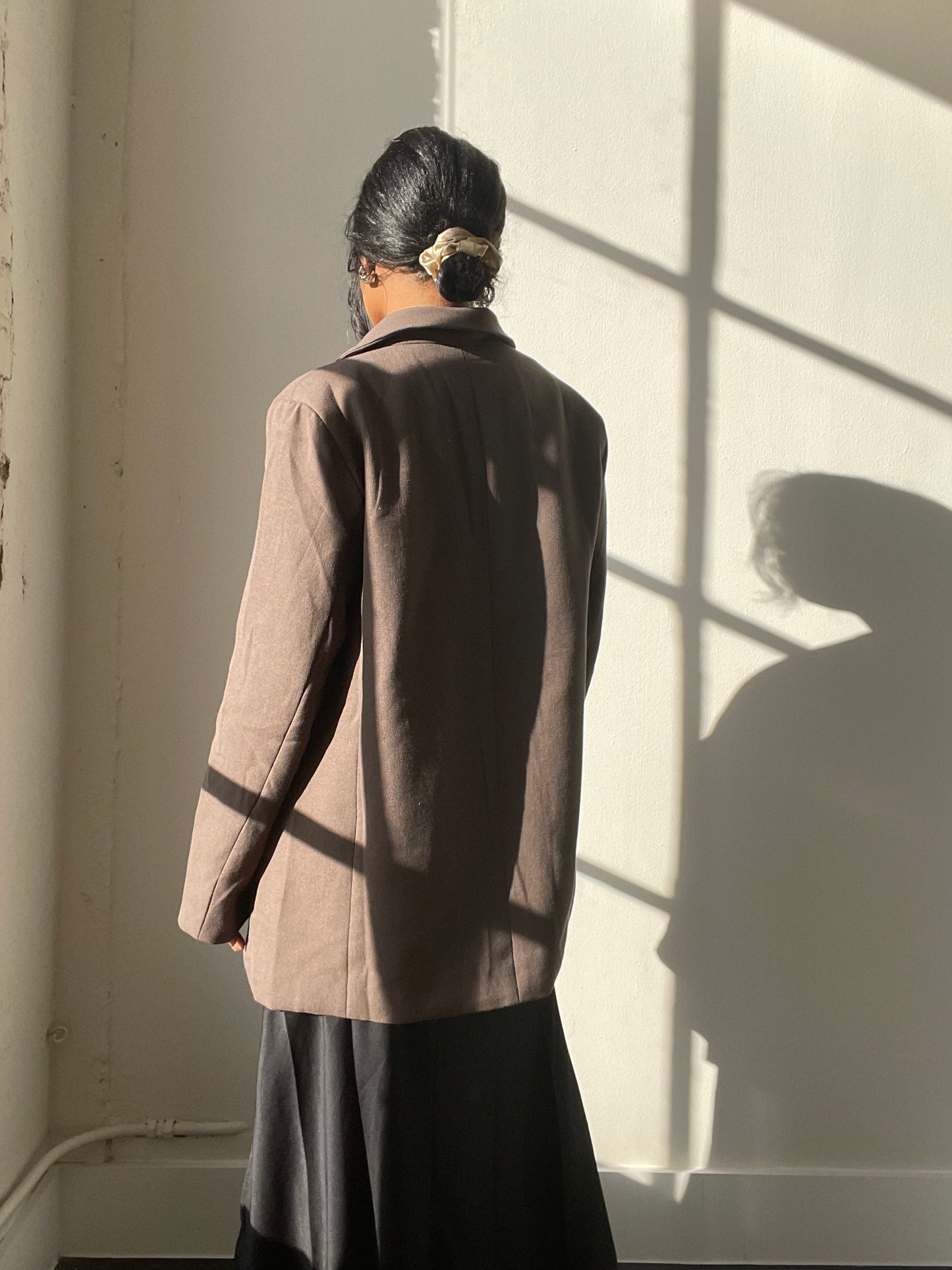 Grant 80s Style Oversized Blazer In Olive Brown