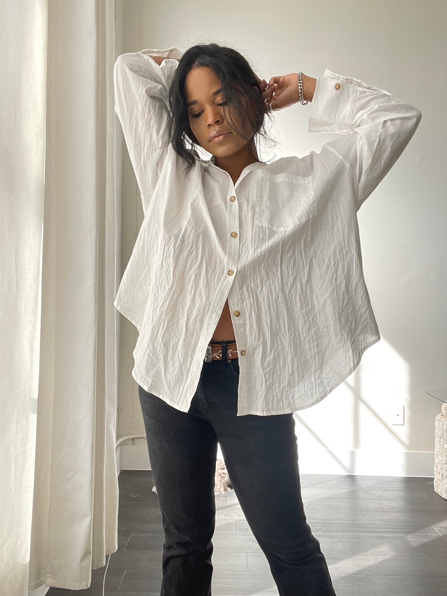 Chase Cotton Oversized Button Down In White