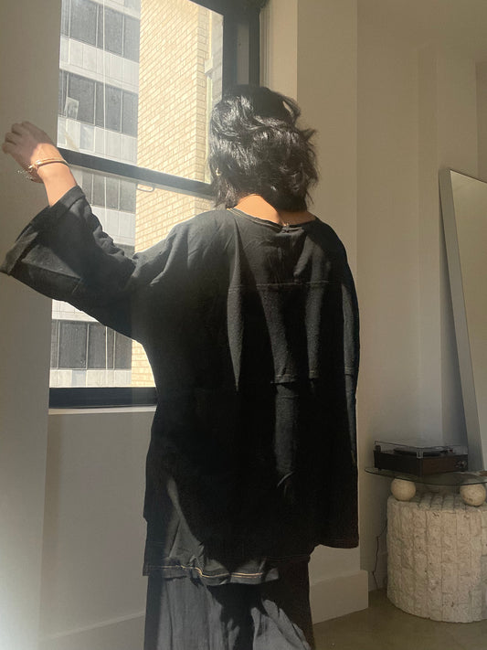 Corey Stitch Oversized Lounge Top In Black