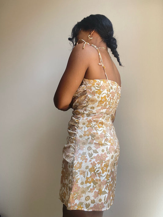 Mallory Rouged Slip Mini Floral Dress In Tangerine