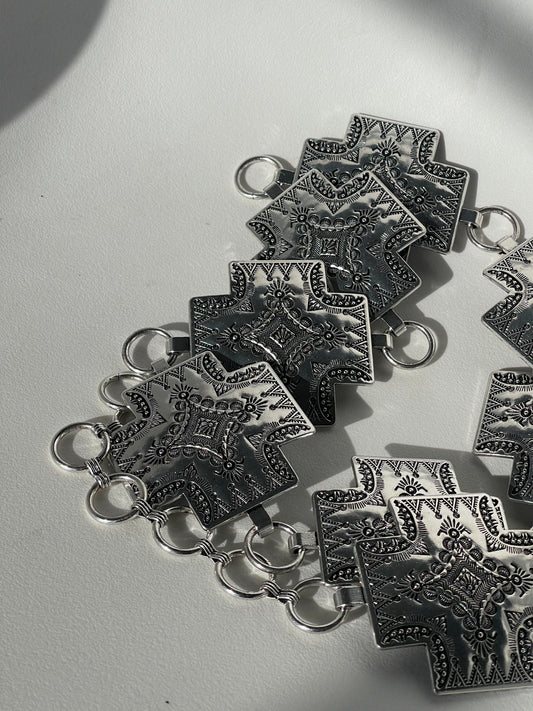 Wayne Metal Western Cross Chain Belt In Silver