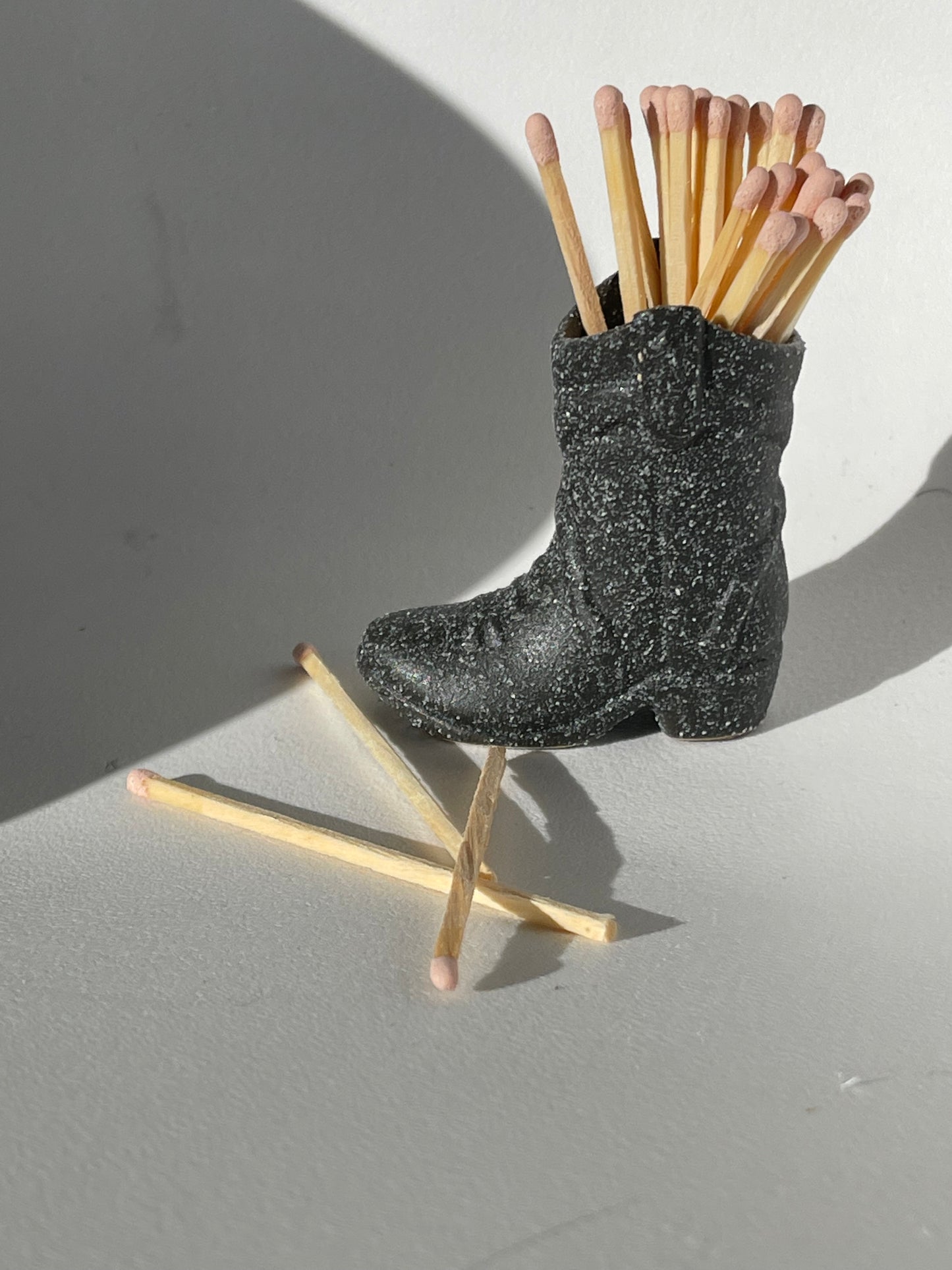 Cowboy Boot Matchstick Holder In Ash Black