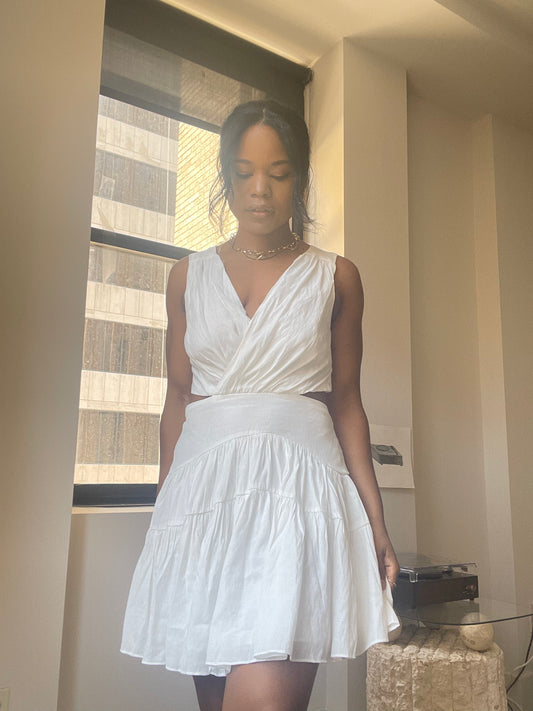 Deborah Wrap Front Open Back Mini Dress In White