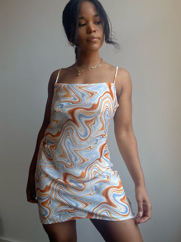 Palestine Swirl Cowl Neck Slip Dress In Blue Tangerine