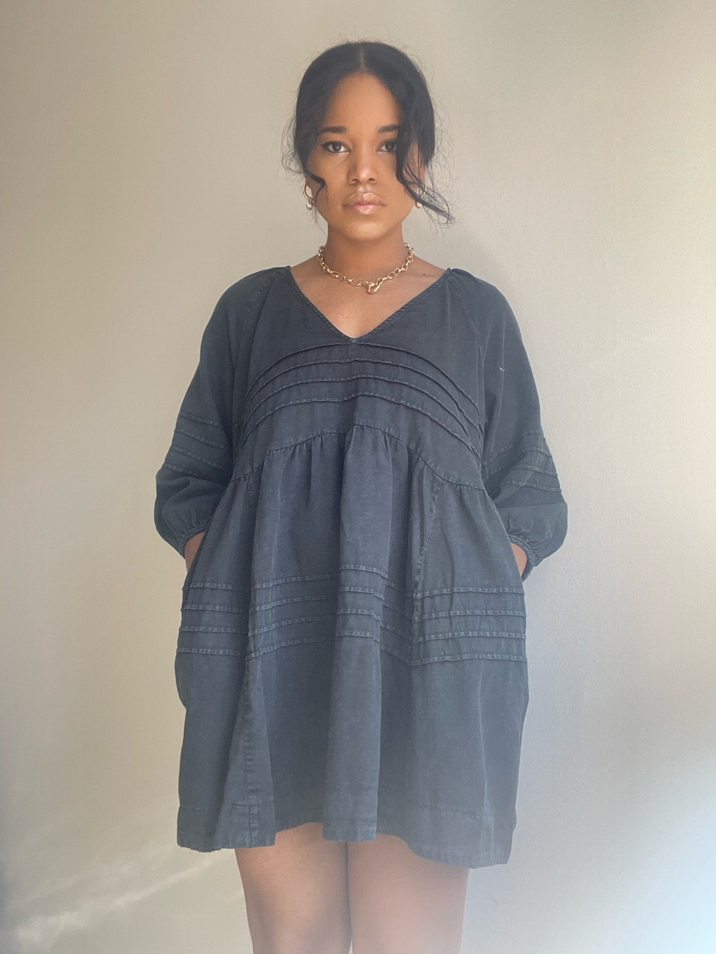 Taylor Cotton Tiered Dress In Acid Black