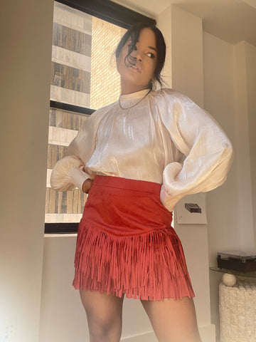 Payton Suede Fringe Mini Skirt In Red Rust
