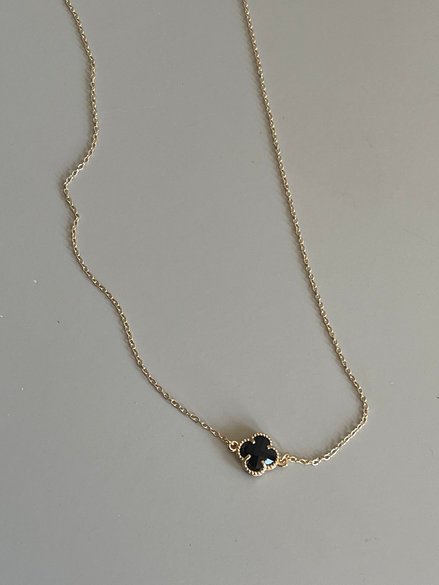 Clover Mini Charm Necklace In Ebony