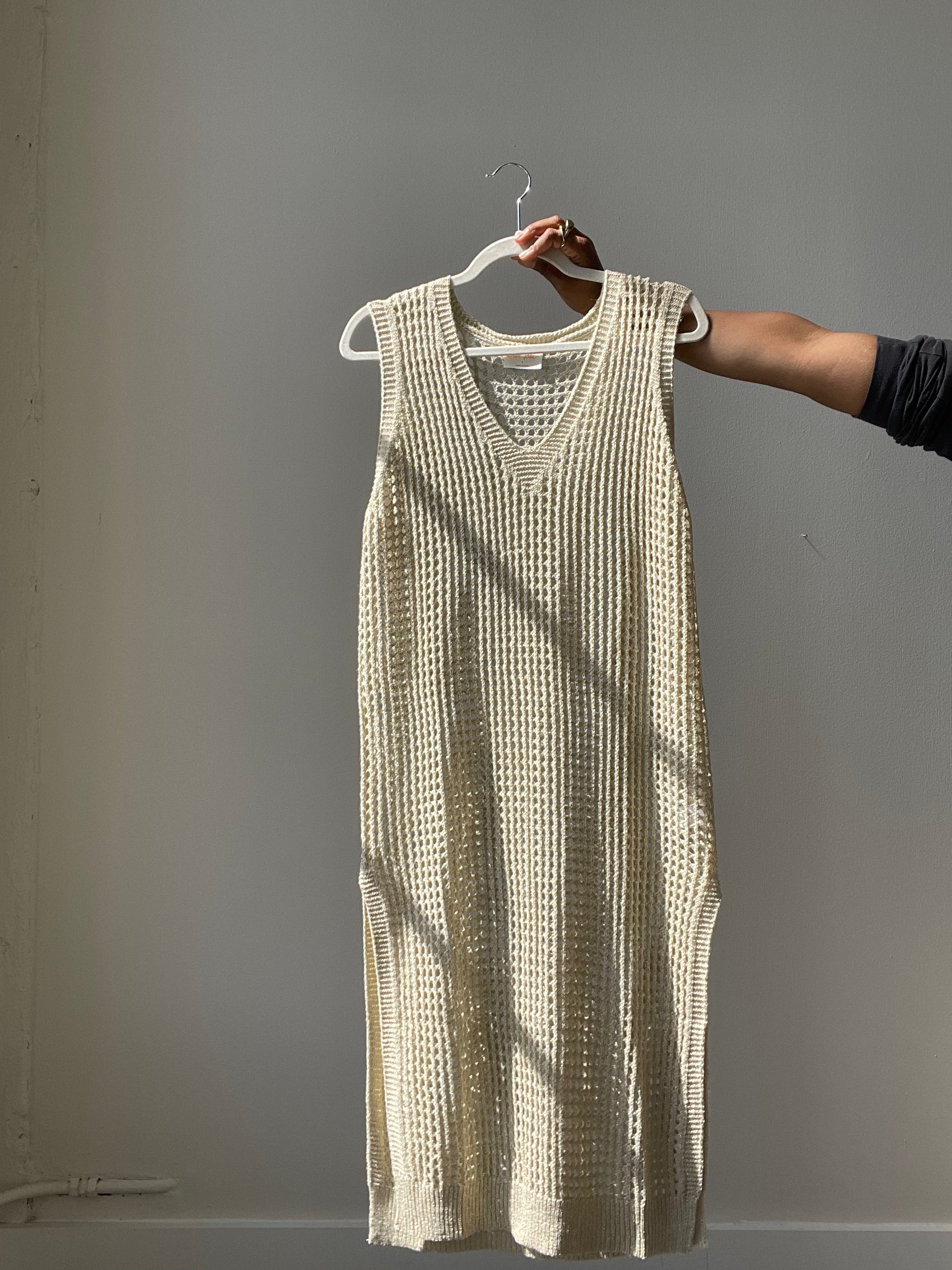 Zach Crochet Gold Metallic Midi Dress In Natural – K. A. Classics