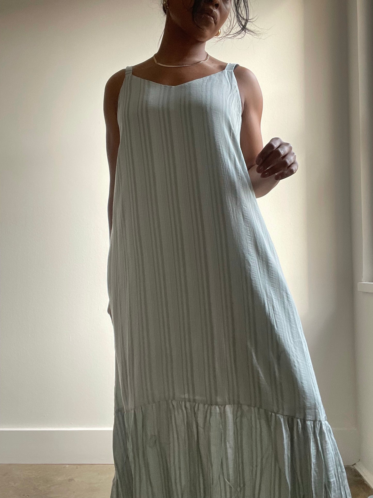 Lada Strap Tie Stripe Maxi Dress In Sage