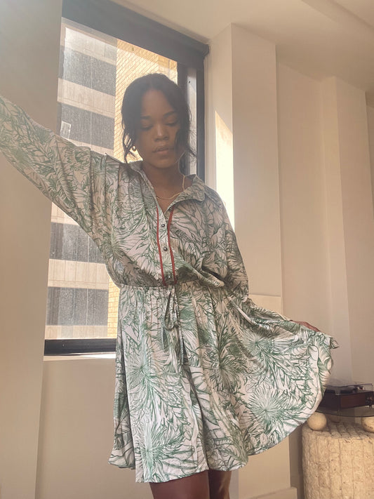 Deni Forest Half Button Down Dress In Green