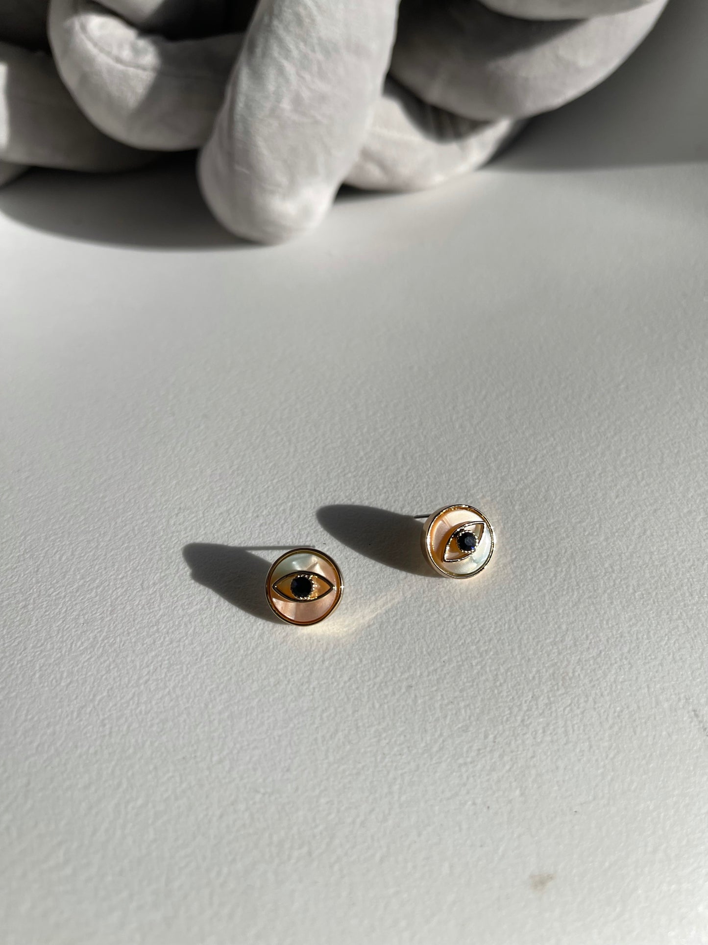 Dazed & Evil Eye Charm Stud Earring In Peach Blue
