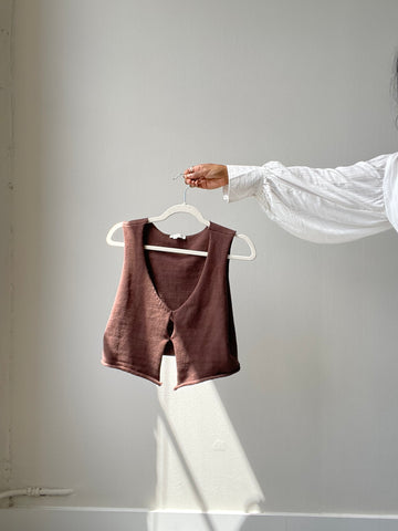 Arlette Double Front Closure Cotton Knit Vest In Brown