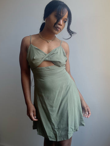 Claire Twist Front Cutout Mini Dress In Olive