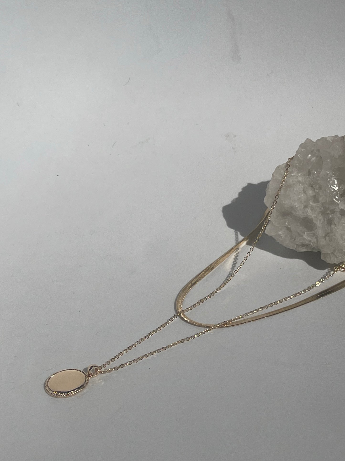 Layered Snake & Disc Drop Necklace In Gold