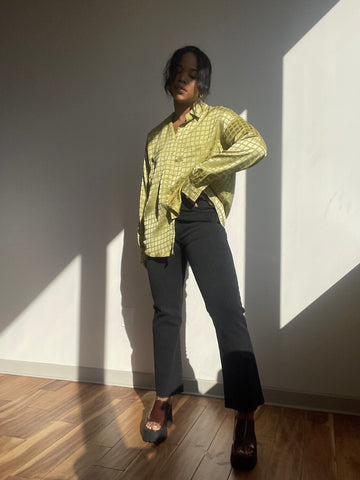 Lindsay Satin Long Sleeve Check Shirt In Green