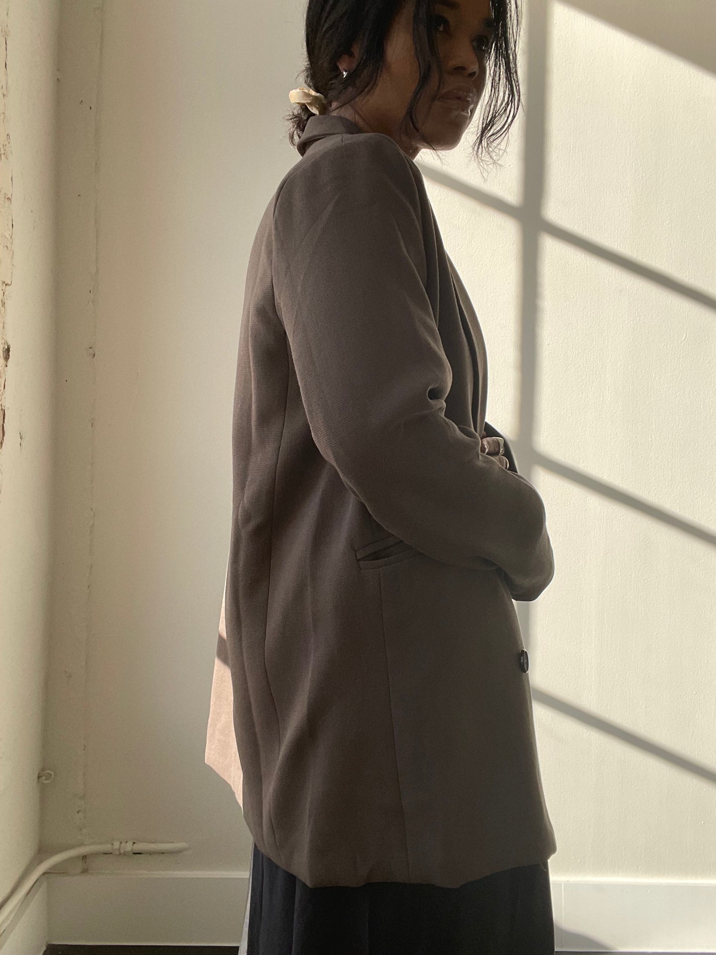 Grant 80s Style Oversized Blazer In Olive Brown