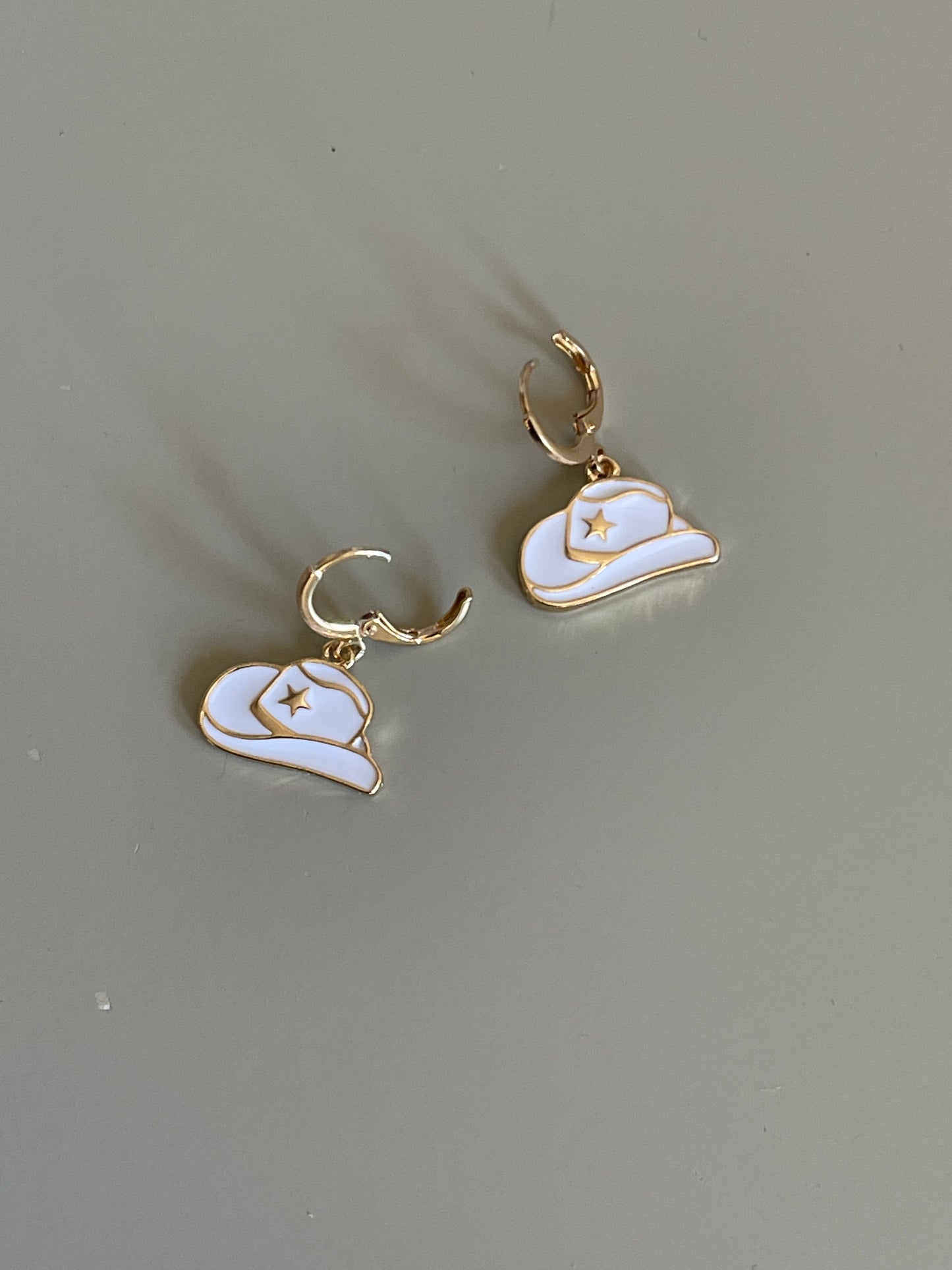Cowgirl Hat Drop Earring In White