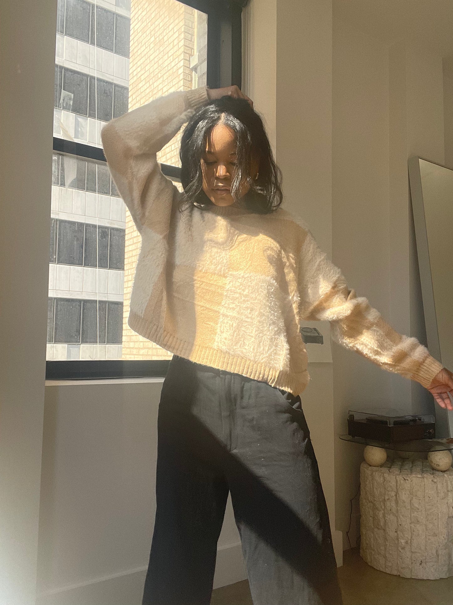 Charlie Check Pullover Sweater In Taupe