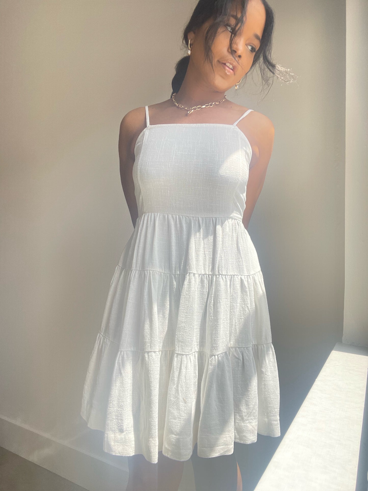 Hansel Linen Open-Back Mini Dress In White