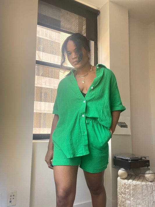 Claudia Cotton Top & Short Set In Kelly Green