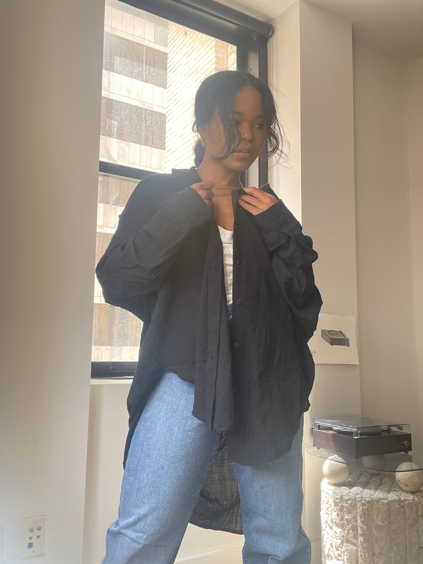 Timmy Button-Down Oversized Boyfriend Shirt In Black