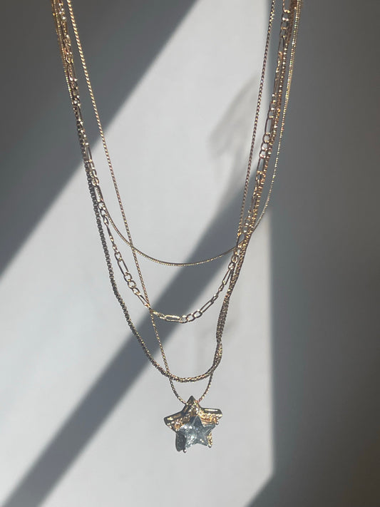 Assorted Layered Star Drop Necklace In Gold