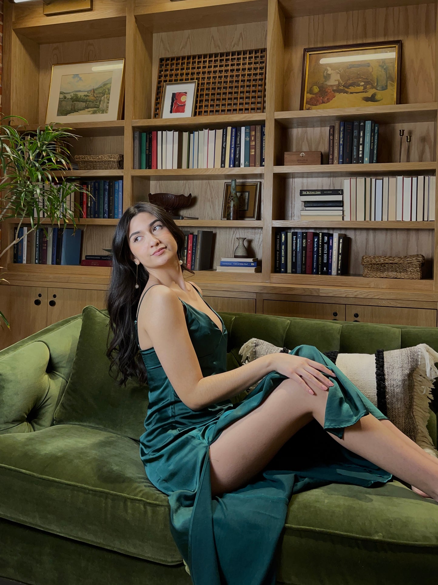 Dakota Satin Maxi Dress In Forest Green