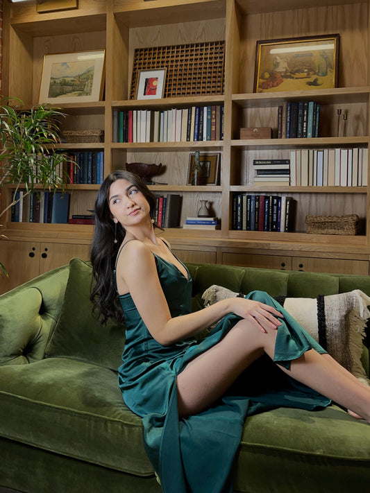 Dakota Satin Maxi Dress In Forest Green