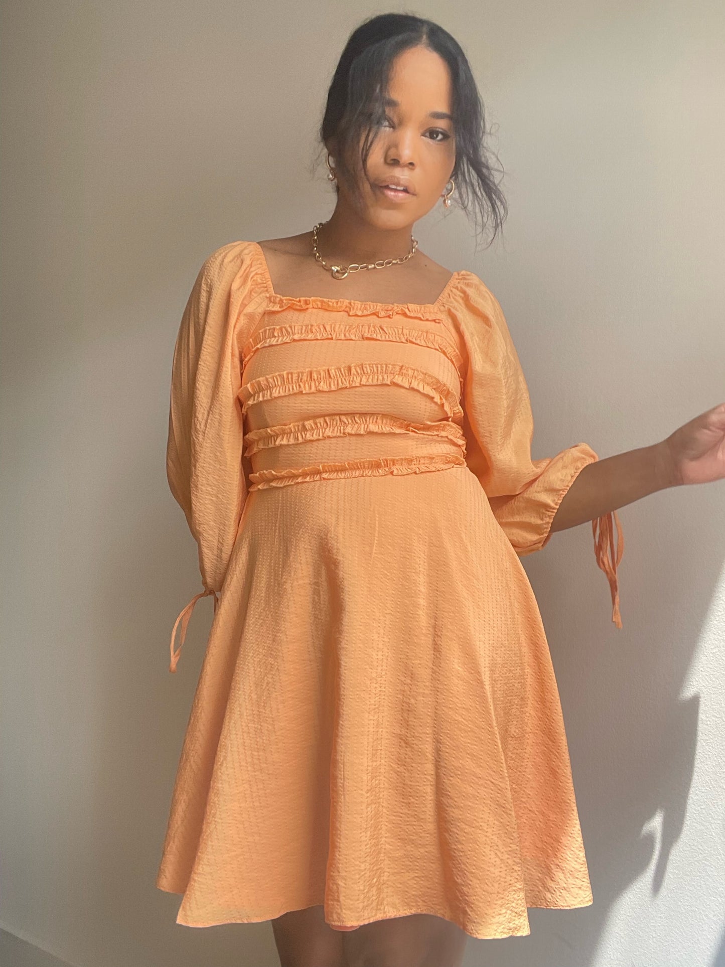 Shelley Ruffle Mini Dress In Tangerine