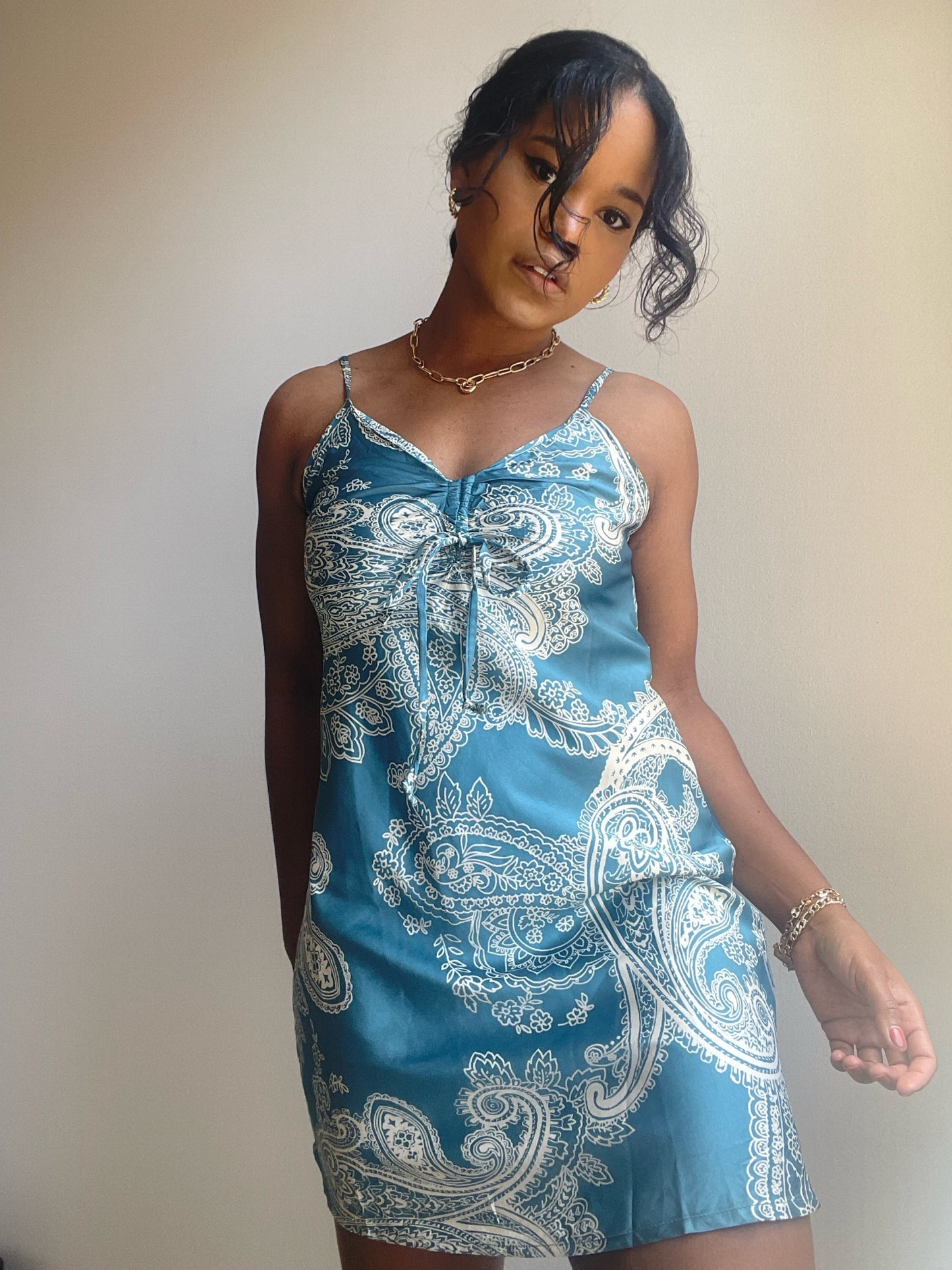 Rara Mini Slip Dress In Deep Teal