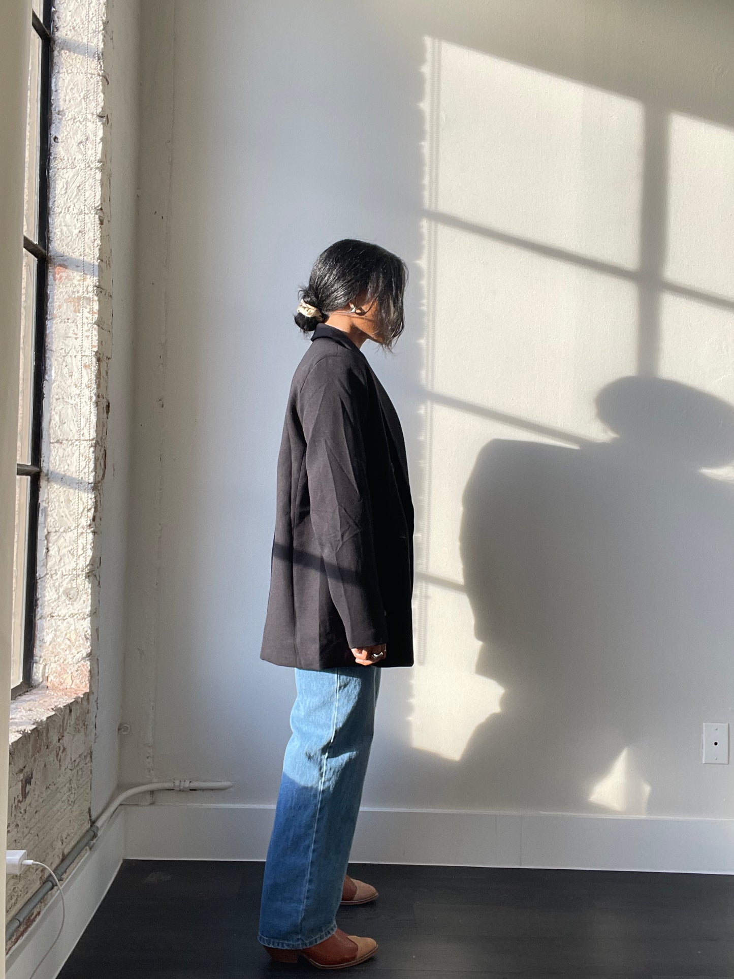 Grant 80s Style Oversized Blazer In Black